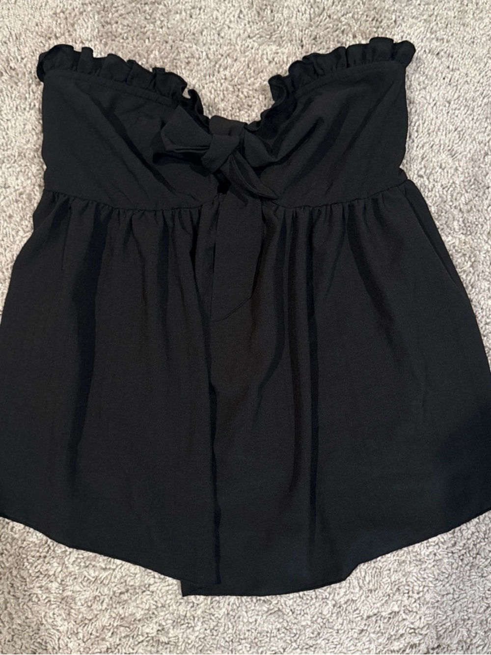 Black Strapless Ruffle Tie-Front Top